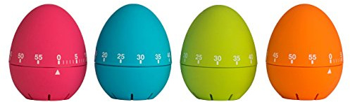 Premier Housewares 4 Assorted Egg Shape Timers With 1-60 Minute Range|Vibrant Mechanical Timers Available in Hot Pink, Blue, Green, & Orange|Perfect for Cooking, or Boiling Eggs