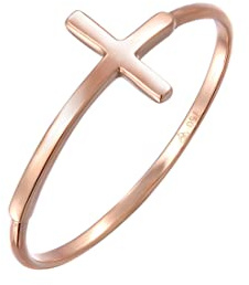Elli Premium Damen Echtschmuck Ring Bandring Kreuz Symbol Modern Croix in 750 Roségold