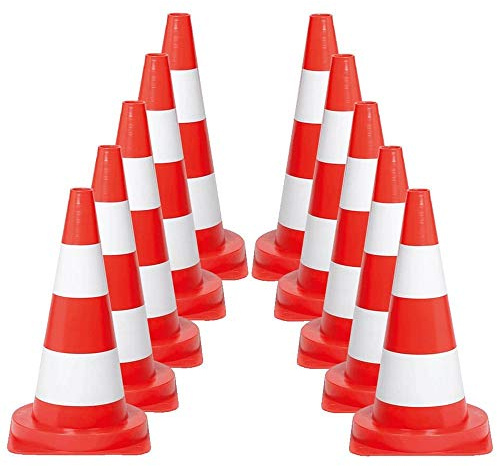 TMS PRO SHOP 10 Stück Leitkegel, rot tagesleuchtend/weiß, Weich-PVC, 50 cm, 1,3 kg aus Kunststoff, Art.-Nr. 35773 | Leitkegel | Pylone | Markierungskegel