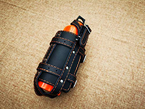 Orletanos Flaskhållare HD vänster sida flaskhållare kompatibel med Harley Davidson Sportster design svart orange sömmar dryckeshållare gungväska sadelväska ram läder