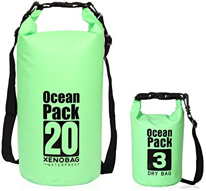 XENOBAG Wasserfeste Tasche 3 Liter/Dry Bag, klein/Ocean Pack 3l / wasserdichter Beutel/Drybag mit verstellbarem Schultergurt und Sicherheitsverschluss (Grün, 3 Liter)