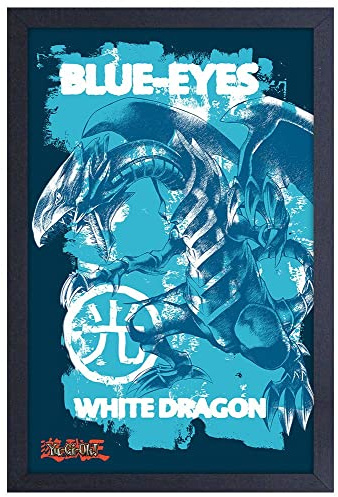 Pyramid America Yu-Gi-Oh Blue-Eyes White Dragon Framed Poster - Print with Protective Textured Coating in 13 x 19 Black Frame & Ready to Hang