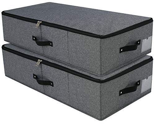 Faltbarer Unterbett-Aufbewahrungskorb [2er Pack] mit strapazierfähigem Stoff für Kleidung, Schuhe, Spielzeug, Decke, Tröster-Organizer-Behälter, Schwarz Grau