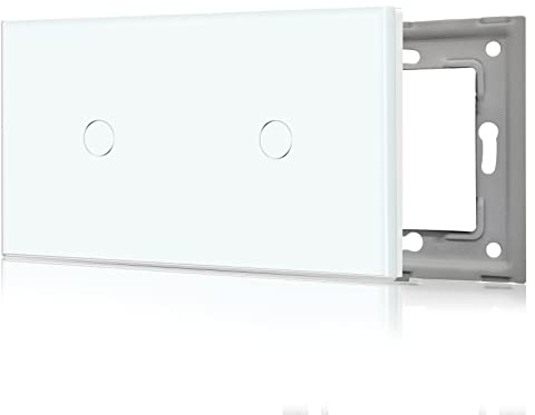 BSEED Marco Interruptor de Pared,Marco de vidrio panel,Compatible con Pulsador, Conmutador y Enchufe Schuko,Fácil de Montar,Panel P1,Blanco 157mm