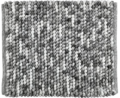 WENKO Badteppich Urdu Grau, Badematte im modernen Melange-Effekt, Badvorleger in Schwerer Qualität, hohe Feuchtigkeitsaufnahme, schnelltrocknend, waschbar, rutschhemmend, 55 x 65 cm, 25255100