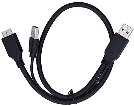 USB3.0 Power Data Cable，PVC USB-A to USB 2.0 + Micro B Y Type Male to Male Mobile Hard Disk Cable Computer Accessories，Strong Anti-Interference Ability，0.5 Meter Cable，for Mobile Hard Disk Black