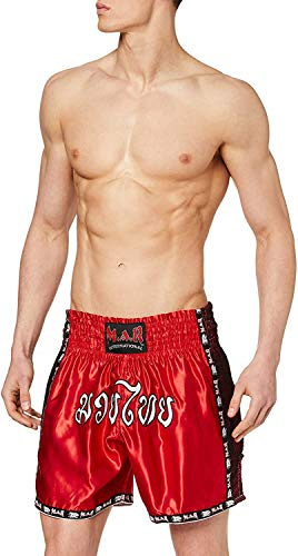 Muay Thai Kickboxing Shorts for Men Women Kids MMA Training Cage Fight Trousers Martial Arts Trunks Grappling, Boxing & Fitness Workout Clothing (M) Red