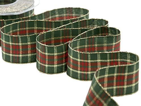 Furlanis - Tartanband Noel, Weihnachtsdekoration, Italienischer Stoff - Englisch Grün, 40 mm x 20 m