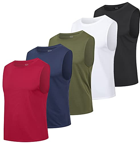 HUAKANG Paquete de 5 Camiseta sin Mangas para Hombre Gimnasio Running | Ropa Deportiva Camisetas Tirantes Prenda de Entrenamiento Tejido Transpirable