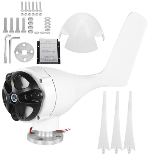 Eujgoov 1200W Small Wind Turbine Generator 3-Blade 12V for Boat Marine Home Off-Grid Power Supply, 12V White