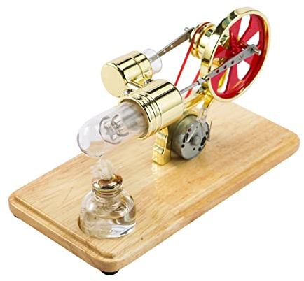 ERYUE Stirlingmotor Motor,Stirlingmotor Kit Stromgenerator Heißluftmotor Modell Physikalischer Generator Modell mit LED-Licht Schwungrad Design Wissenschaftsexperiment Holzsockel DIY Bildung