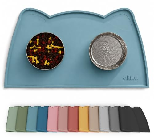 OHMO Napfunterlage Katzen Hund Futtermatte Katzen Zubehör 46x25cm Hellblau | Silikon Unterlage, Wasserdicht, Katzenzubehö, Hundenapf Unterlager, Rutschfest Futterunterlage, Leicht zu Reinigen