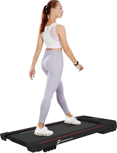 Strongology MOTIONIC Schwarz Home and Office Ultra Leise Einstellbare Geschwindigkeit 1-8 km/h Slimline 2,5 PS Bluetooth Laufband mit LED-Display - Komplett montiert