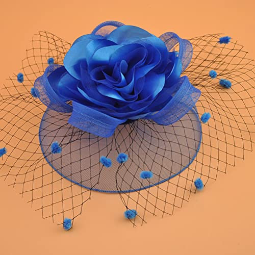 Braut Fascinator Hut Patei Blumen Netz Kopfschmuck Cocktail Party Headwear Haarschmuck Hochzeit Haarklammer Hüte Für Tea Party Kirche Hochzeit Jockey Club (Blau)