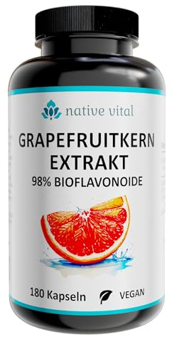 Grapefruitkernextrakt - WICHTIG: 98% Bioflavonoide - 180 Kapseln - Made in Germany - Vegan - Premium Qualität