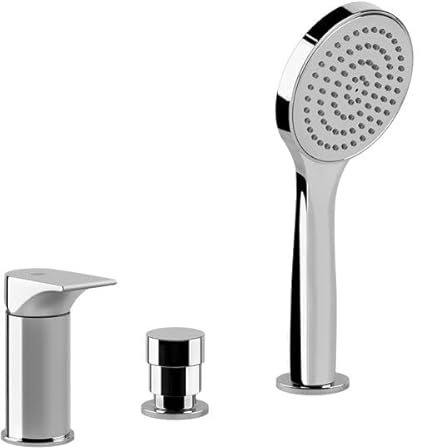 Gessi Emporio Via Solferino Einhebelmischer 3-Loch-Wannenrand-Armatur, automatischer Umsteller, separater Wanneneinlauf, Handbrause und Brauseschlauch, 49043031
