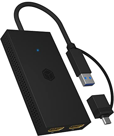 ICY BOX USB zu Dual HDMI Splitter (2K 60Hz / 4K 30Hz), USB-A und USB-C zu 2X HDMI, Unterstützt Windows, MacOS und ChromeOS, IB-SPL1029AC