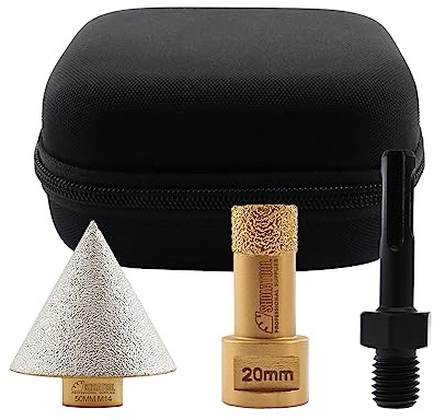 SHDIATOOL Diamond Core Drill Bits M14 Thread 20mm and 50mm Diamond Chamfer Bits and SDS Plus Adapter Vacuum Brazed for Porcelain Tile Ceramic Granite Marble