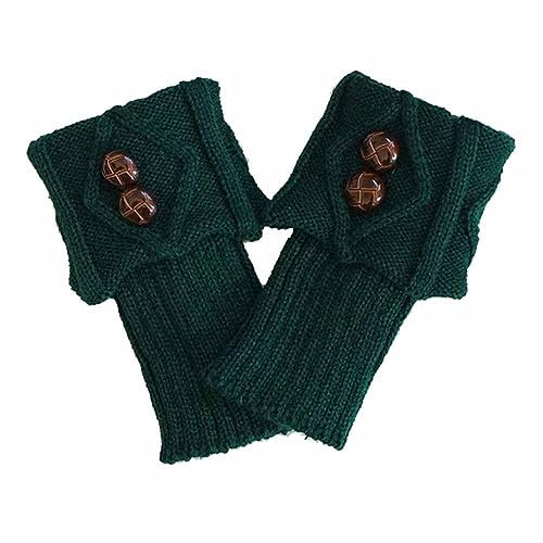 SHTGOI Damen Stulpen Gestrickte Beinwärmer Kurz Beinstulpen Warme Stricken Beinlinge mit Slouch Button und Äußere Klappe Design Verdicken Legwarmers Knöchelwärmer für Herbst und Winter Dunkelgrün