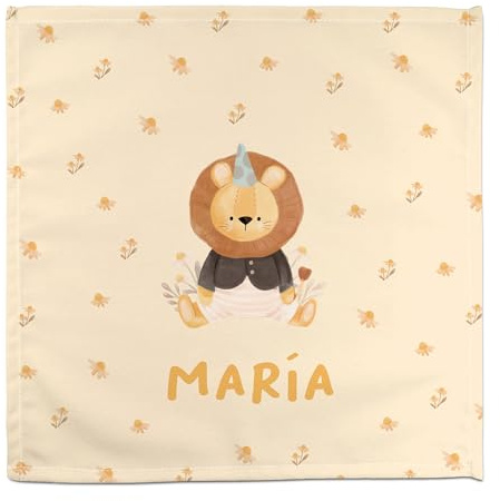 Stoffservietten. Personalisierte Serviette mit Name. Baby-Serviette. Kinderservietten für die Schule. 50% Baumwolle. Kinderserviette. Personalisierte Geschenke. Löwe Blumen
