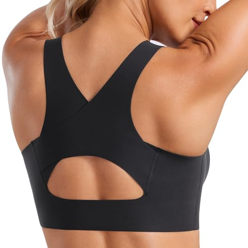 CRZ YOGA Flex Sculpt Racerback Sport-BH för kvinnor - U-ringad vadderad med medelhög effekt bygelfri tränings- och gymtop Svart M