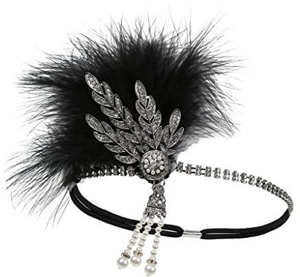 Generic Blatt Fascinator 1920er Jahre Stirnband Kirche Party Perlen Kopfschmuck, Schwarzes Silber