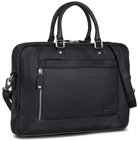 ROYALZ 'Lincoln' Vintage Business Tasche Herren & Damen Leder 15,6 Zoll Laptoptasche - Ledertasche Groß Aktentasche Arbeitstasche Messenger Bag mit Henkel Echtleder;Farbe:Roma Cognac Braun