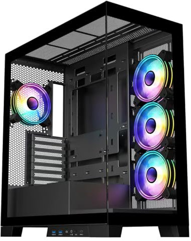 CiT Pro Diamond XR Black Mid-Tower PC Case - ATX Tower - 4 x CiT Celsius Dual-Ring Infinity Fans Bundled - Dual Four Millimetre Tempered Glass Gaming PC Open Frame with USB Type C