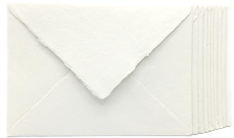 Buste in Carta Artigianale con Bordi irregolari, 13,5x18,5 cm, Confezione da 10, Made in Italy (Bianco)