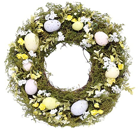 Uixxducc Türkranz Ostern Eierkranz Pflanzen Blumen Rattan Kranz Handgemachter Osterkranz Dekokranz Anhänger Geschenke für Frühling