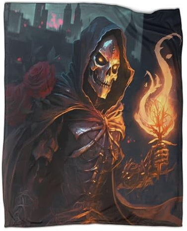 AAHARYA Flanell-3D-Decke mit flammendem Totenkopf, weiche Plüsch-Bettwäsche, Sofa-Couch-Überwurf, gemütliche Heimdekoration, Decken, Bürodecke, Nickerchen, 127 x 152 cm