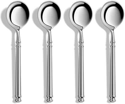 Cucchiai da minestra, forgiati a mano, in acciaio inox 18/10, moderni cucchiai da tavola con manico rotondo, set di 4, lavabili in lavastoviglie, 18 cm