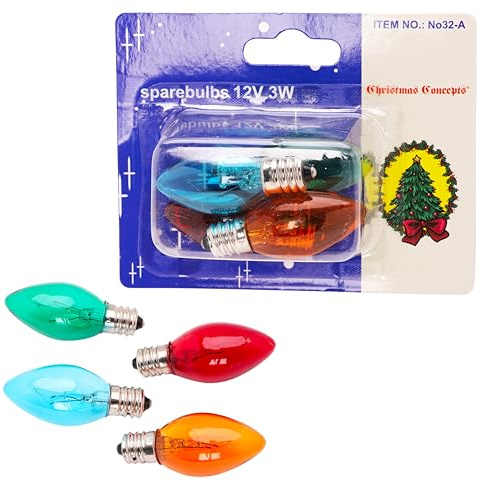 Christmas Concepts® Pack of 4 Multi-Colour Screw in Spare Bulbs - E12 12V 3W 0.25A - Replacement Bulbs, No32-CC