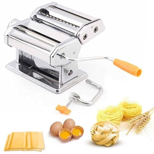 Macchina per la Pasta Fresca Manuale, Realizzata in Acciaio Inox di Alta Qualità, Pasta Maker con Rullo per Spaghetti e Fettuccine, Ideale per Creare la Sfoglia per Lasagne, Ravioli, Maltagliati