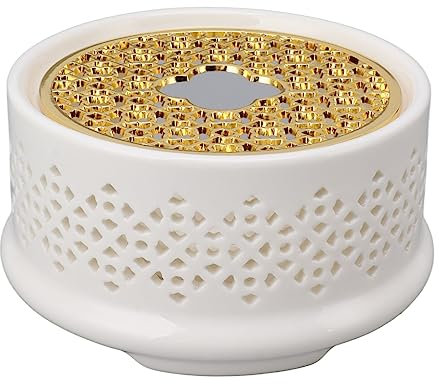 Teapot Warmer Tea Coffee Warmer Base Ceramic Heater with Spoon Lid and Candle Holder (White)