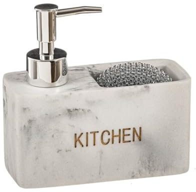 Dispensador con Estropajo Blanco de poliresina marmol Kitchen (Blanco)