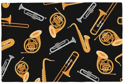 Saxophon Posaune Musik Schwarz,Tischsets aus Leinenimitat, 4er Set, waschbar, hitzebeständig, Tablettunterlage, 30x45 cm
