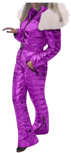 Damen Rock Anzüge | Damen Skioverall Einteiler Warm Schneeanzug | Winter Warm Schnee Skifahren Sets Outdoor Overall mit Kapuze Reißverschluss Skianzug Wasserdicht Snowboard Skianzug zum Wandern