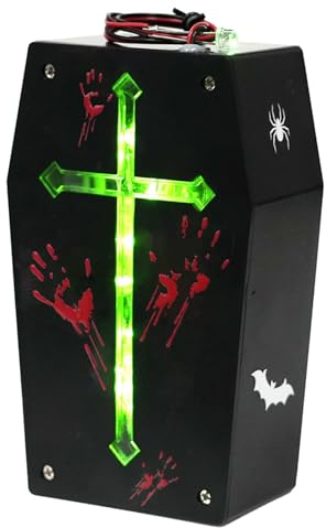 Temoo Sarg Halloween Sound Player Knifflige Gruselige Geräusche, Sound-Aktivierter Halloween Sound Box mit LED-Licht, Batteriebetriebene Halloween Deko, Party-Requisiten für Drinnen und Draußen
