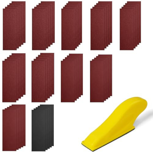 URAQT Schleifpapier, 131 Stück Schmirgelpapier mit HandSchleifklotz Schleifblätter, für Automobil Schleifen Veredelung, Mehrfachgranularität 40/60/80/100/120/150/180/240/320/400/600/800/1000