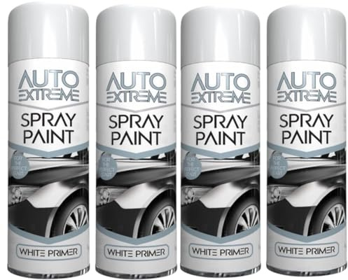GSV Essentials White Primer Spray Paint, Matte Finish Primer Paint, Quick Dry Primer Spray for Multi-Surface Wood, Plastic, Metal DIY (250 ML, 4 PCS)