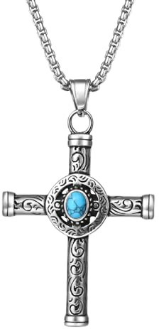 Flongo Frauen Kreuz Kette Männer Anhänger Rosenkranz ägyptisch Ankh Kreuz Halskette Silber Jahrgang Poliert Damen Herren-Accessoires