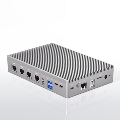 HEIGAOLAPC Mini PC Win 11 Pro, Ordenador de Sobremesa, 12th N100(3.4 GHz) 8GB RAM 128GB eMMC, Type-C USB 3.2, Four LAN 2.5G Ethernet, Dual Display, 4K 60Hz, WiFi BT 5.2, para Negocios, Hogar