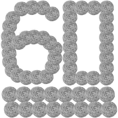60 Pcs Stainless Steel Scourer Bulk, 10 cm Metal Wire Sponge Scrubber, Steel Wool Scouring Pad for Cleaning Kitchen Dishes Pots and Pans Bathroom Household