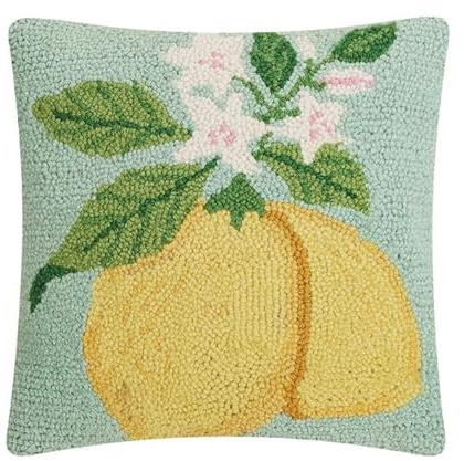 Peking Handicraft Lemons Poly Filler Hook Pillow, 14-Inch, Multicolor