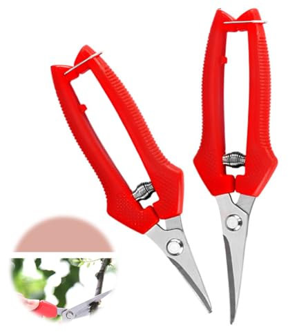 WUSJCOF 2 Stücke Gartenschere mit Gebogenen Titanbeschichteten Klingen, Ernteschere, Rosenschere, Bonsai Schere, Pflanzschere, Klein Blumenschere für Baumzweige, Blumen, Früchte