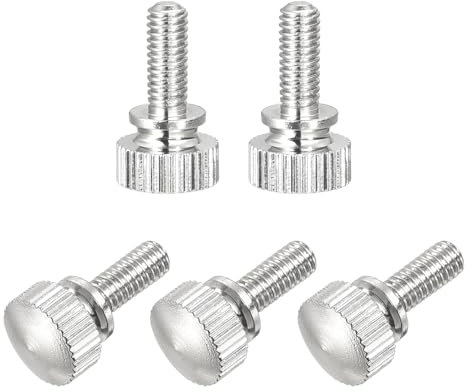 sourcing map 5Pcs M4x12mm Knurled Thumb Screws, Brass Nickel Plated Shoulder Bolts Grip Knobs Fasteners for Electronic, Mechanical, Nickel White