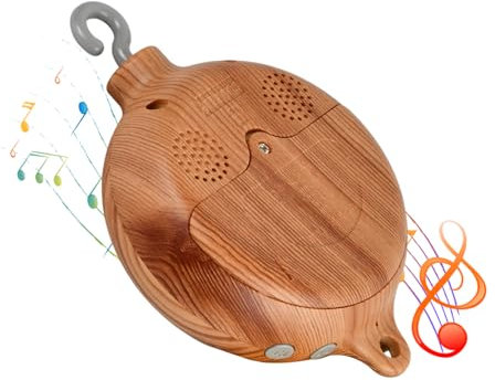Baby Mobile Spieluhr, Holzoptik Elektrisch Baby Spieluhr, Babybettwäsche Rotierende Musik-Mobile Spielwerk, Music Box Bettglocke, Bettglocke Anhänger Babybett Deko ohne Batterie
