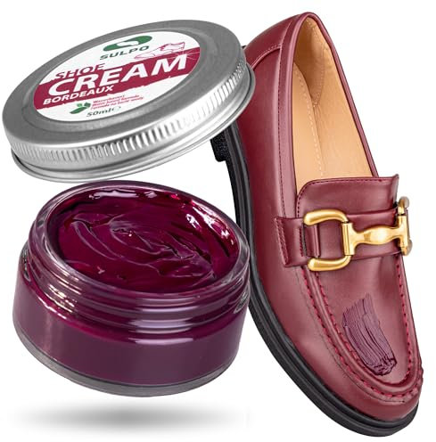 SULPO Crème pour chaussures - Noir - Crème cirage pour chaussures - Baume pour cuir lisse - À base d'eau - Rafraîchit la couleur - Soin du cuir véritable et cuir synthétique - 50 ml (bordeaux)