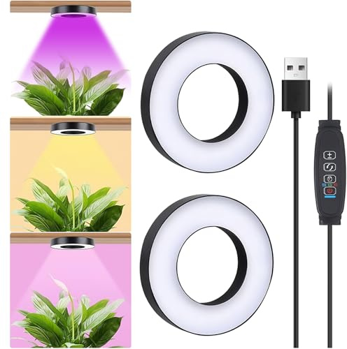 2 st LED-växtlampa, växtljus höjer hela ljusspektrumet för inomhusväxter med timer, 10 typer av ljusstyrka 3 ljuslägen(svart, 2 huvuden)